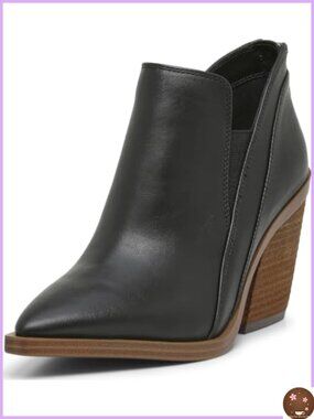 Leather Pointed Toe Stacked Heel Ankle Booties Dressy